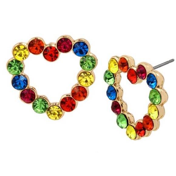 Rainbow Stone Heart Stud Earrings - Picture 3 of 3